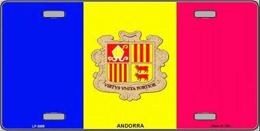 ANDORRA FLAG Metal License Plate Sign Novelty Vanity Principality of Andorra Craft Supply