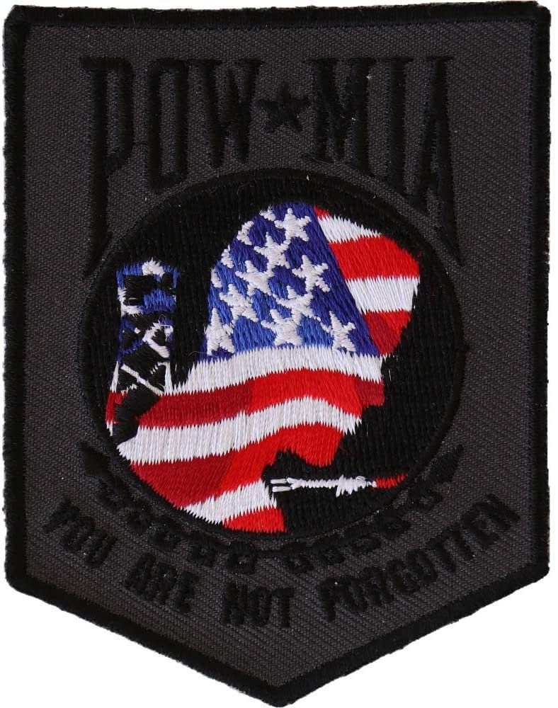 American Flag POW MIA Patch - Embroidered Iron on Patch - United States Military Prisoner of War