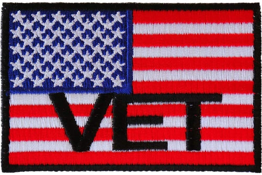 US Flag VET Patch - Embroidered Iron on Patch - United States of America Flag Military Veteran Craft Supply