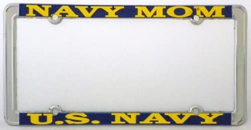 NAVY MOM Thin Rim Metal Chrome License Plate Frame United States U.S. Navy USN Mom Mother Craft Supply