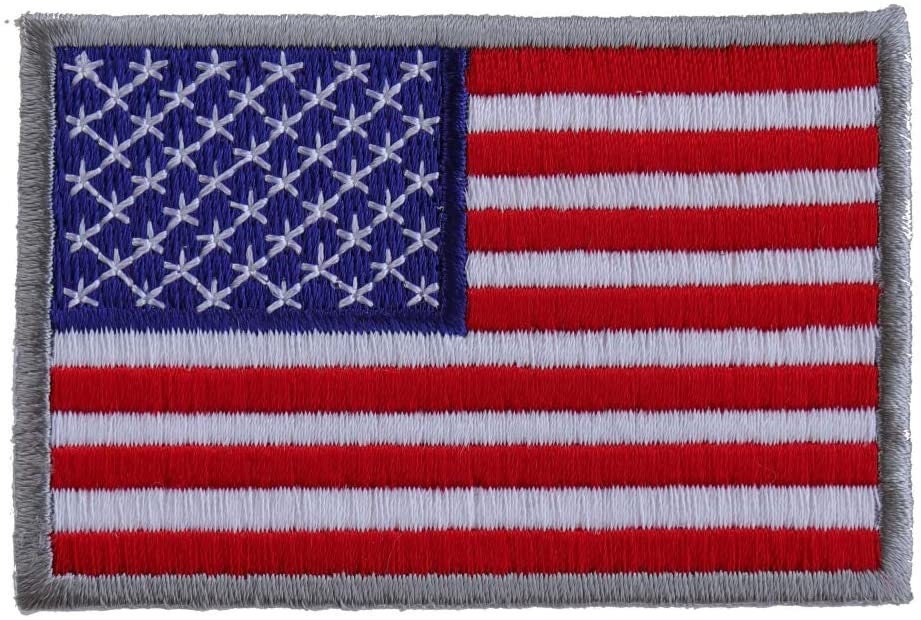 US Flag Silver Border Patch - Embroidered Iron on Patch - United States of America Flag Craft Supply