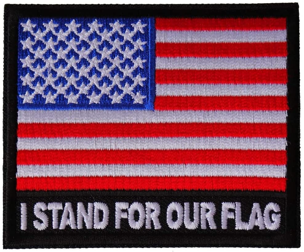 I Stand for Our Flag Patch - Embroidered Iron on Patch - United States of America Flag Military Veteran Craft Supply