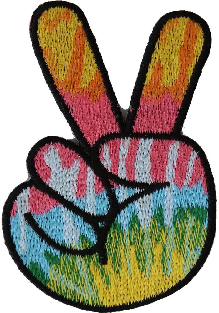 Colorful Peace Fingers Hand Sign Patch - Embroidered Patch Appliqué Craft Supply