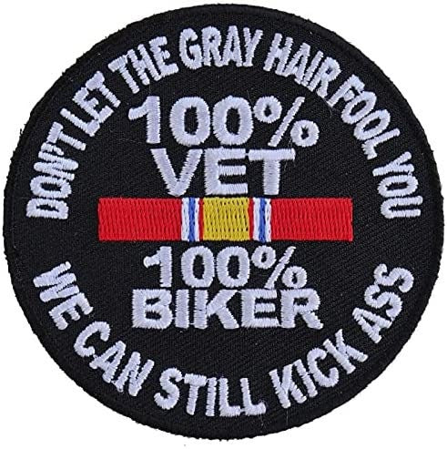 100% BIKER VETERAN Don't Let The Gray Hair Fool You Embroidered Patch Appliqué Military Craft Supply