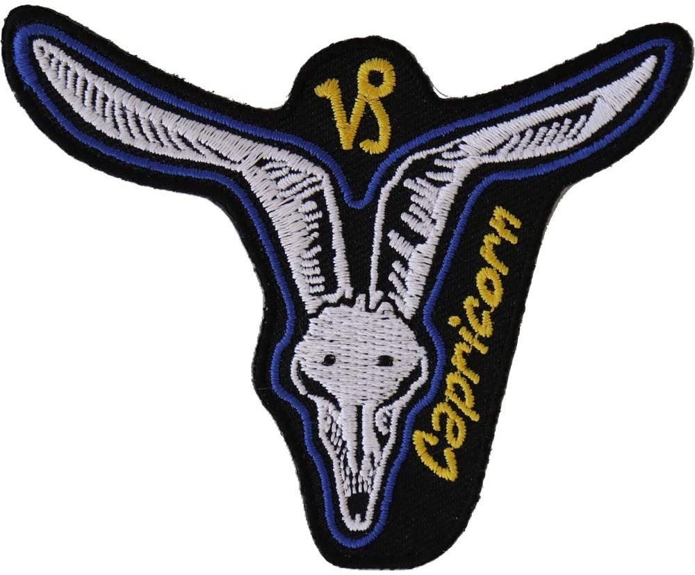 CAPRICORN Skull Zodiac Sign Patch - Embroidered Patch Appliqué Craft Supply