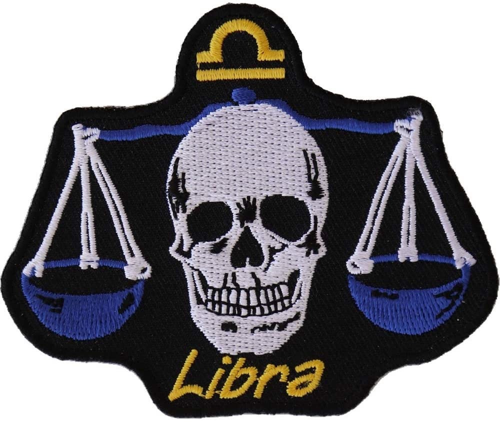 LIBRA Skull Zodiac Sign Patch - Embroidered Patch Appliqué
