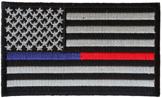 Red and Blue Line Support American Flag Patch -Embroidered Iron on Patch - Police Fire Rescue