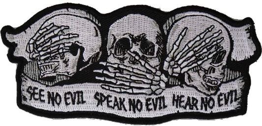See No Evil Speak No Evil Hear No Evil Skull Patch - Embroidered Iron on Motorcycle Biker Patch