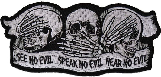 See No Evil Speak No Evil Hear No Evil Skull Patch - Embroidered Iron on Motorcycle Biker Patch Craft Supply