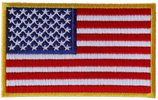 US Flag Yellow Border Patch - Embroidered Iron on Patch - United States of America Flag