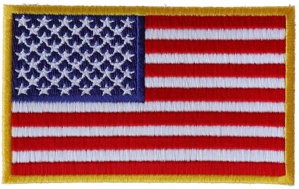 US Flag Yellow Border Patch - Embroidered Iron on Patch - United States of America Flag Craft Supply