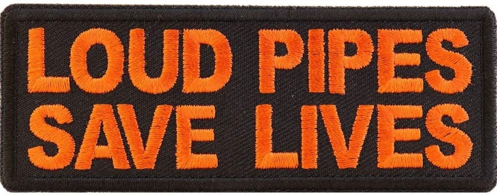Loud Pipes Save Lives Orange Patch - Embroidered Iron on Patch - Motorcycle Biker