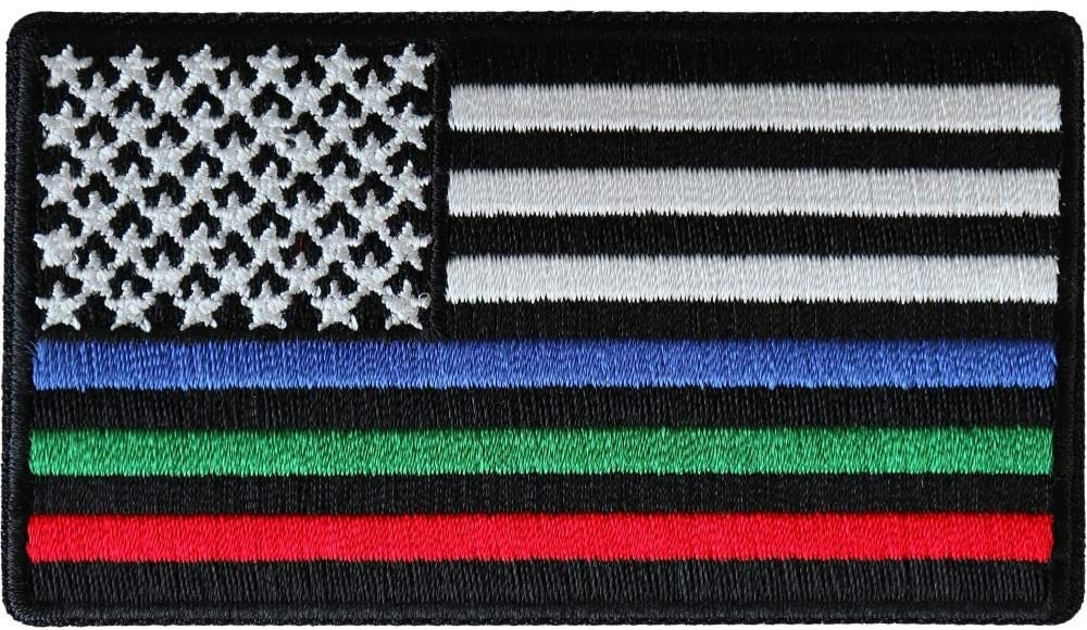 Blue Green and Red Striped American Flag Patch - Embroidered Iron on Patch - Police Fire Rescue Military Law Enforcement Craft Supply