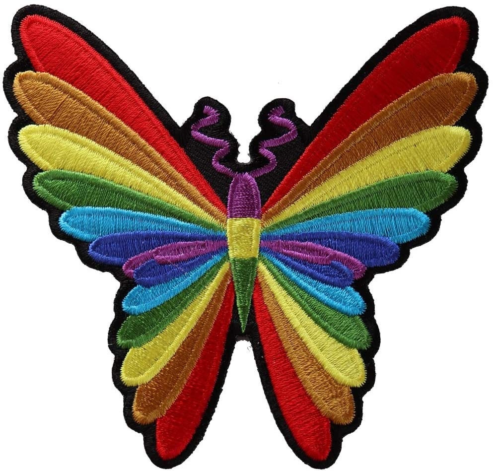 Colorful Butterfly Patch - Rainbow Multi Color Embroidered Patch Appliqué Craft Supply