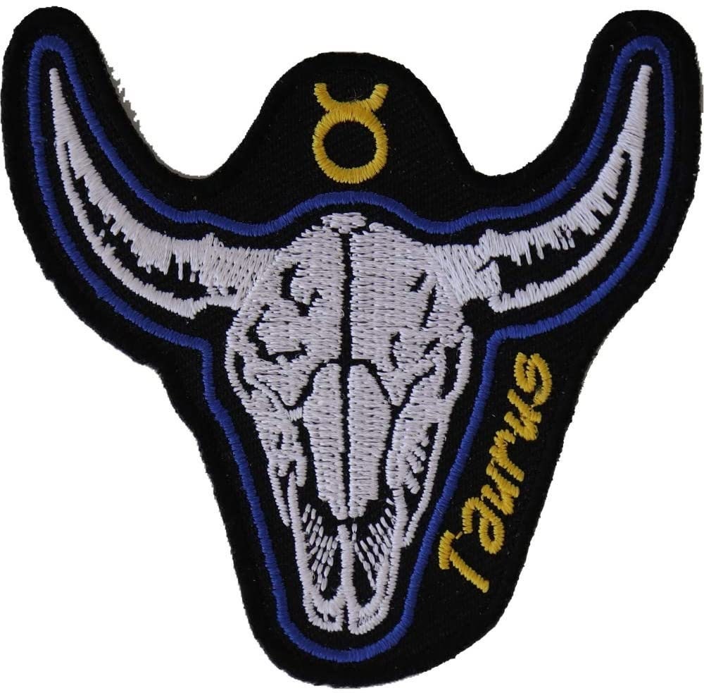 TAURUS Skull Zodiac Sign Patch - Embroidered Patch Appliqué Craft Supply