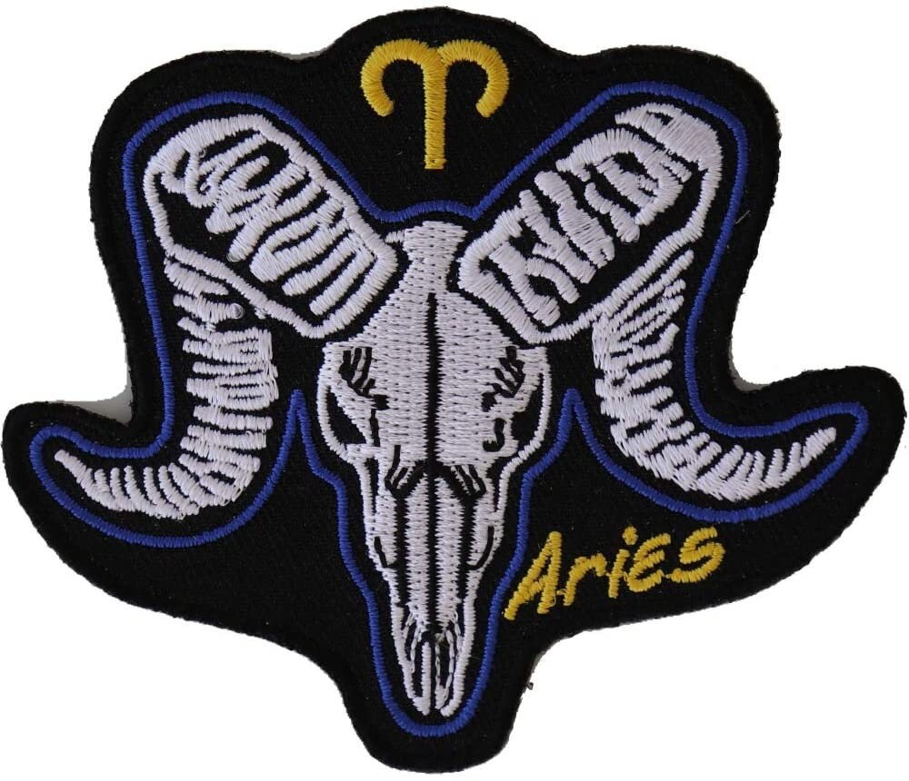 ARIES Skull Zodiac Sign Patch - Embroidered Patch Appliqué