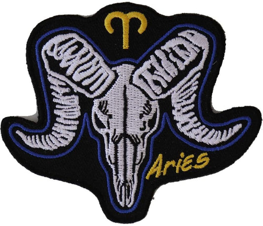 ARIES Skull Zodiac Sign Patch - Embroidered Patch Appliqué