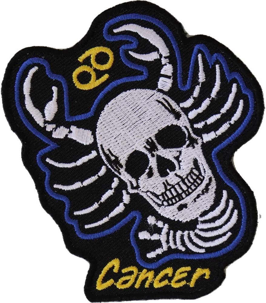 CANCER Skull Zodiac Sign Patch - Embroidered Patch Appliqué Craft Supply
