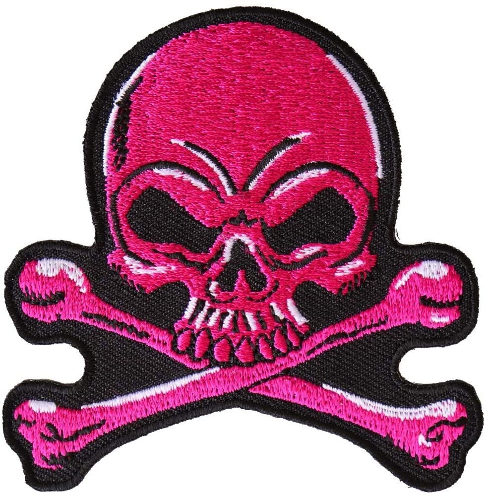 Pink Skull Crossbones Patch - Skeleton Skull Face Embroidered Patch Appliqué Craft Supply