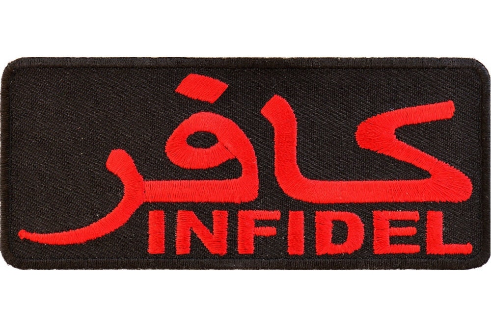 INFIDEL Patch - Red With Arabic Military Arabic Embroidered Patch Appliqué Craft Supply