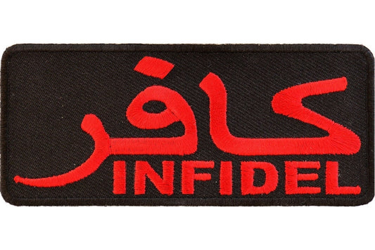 INFIDEL Patch - Red With Arabic Military Arabic Embroidered Patch Appliqué Craft Supply