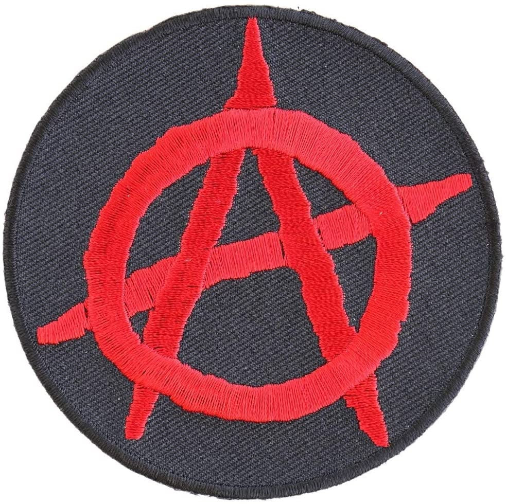 Anarchy Round Patch - Red on Black Original Anarchy Embroidered Patch Appliqué