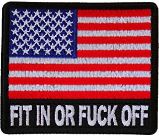Fit in or F*CK off United States Flag Patch - Embroidered Iron on Patch - United States of America USA Flag Craft Supply