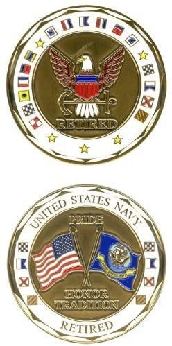 Navy Retired Challenge Coin - United States Navy USN Military Good Luck Double Sided Collectible Challenge Coin