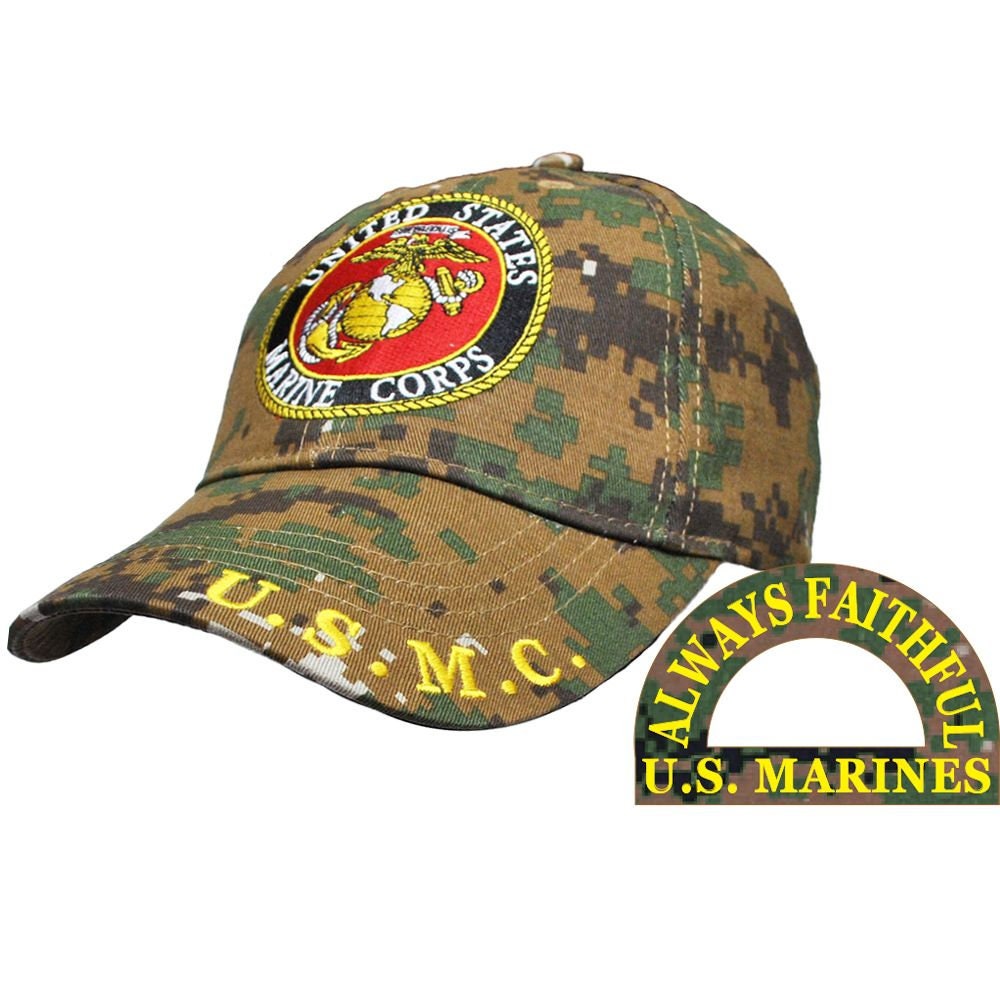 Marine Corp Camo Logo Embroidered Cap Hat - United States Marine Corp USMC Always Faithful