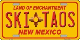 SKI TAOS Yellow New Mexico Background Metal License Plate Sign Novelty Vanity Craft Supply