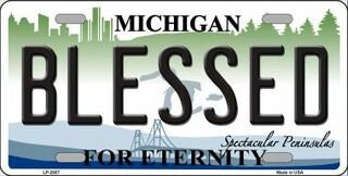 BLESSED Michigan State Background Metal License Plate Sign Novelty Vanity