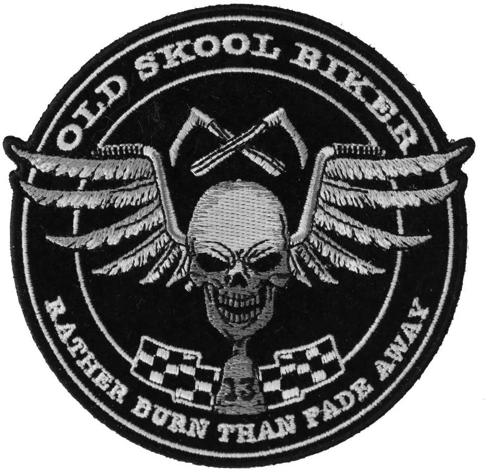 OLD SKOOL Biker Skull Patch - Skull with Wings Biker Motorcycle Embroidered Patch Craft Supply