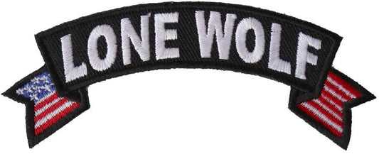 LONE WOLF Upper Rocker Patch - United States Flag Military Biker Motorcycle Embroidered Patch