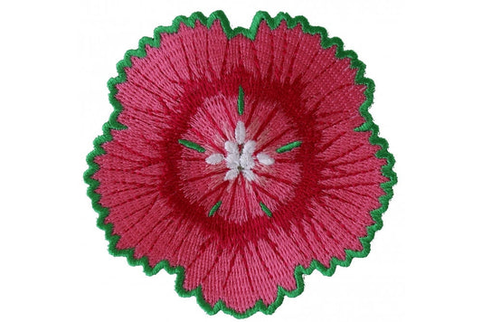 Pink and Green Flower Patch - Summer Rose Floral Daisy Petals Embroidered Patch