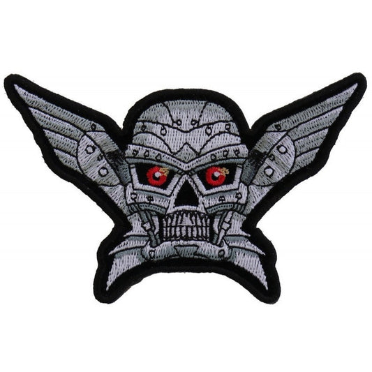Robot Skull Patch - Robotic Skeleton Skull with Wings Embroidered Patch Craft Supply