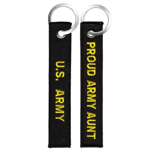 Proud Army Aunt Keychain - United States Army Black Embroidered Key Ring Keyfob US Army Proud Aunt Craft Supply