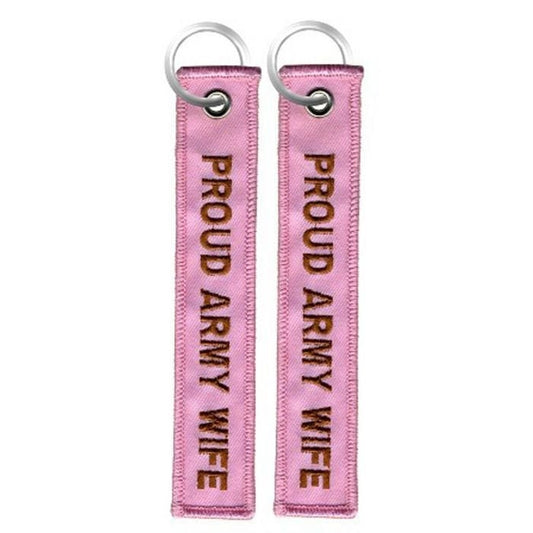 Proud Army Wife Pink Keychain - United States Army Black Embroidered Key Ring Keyfob US Army Proud Wife