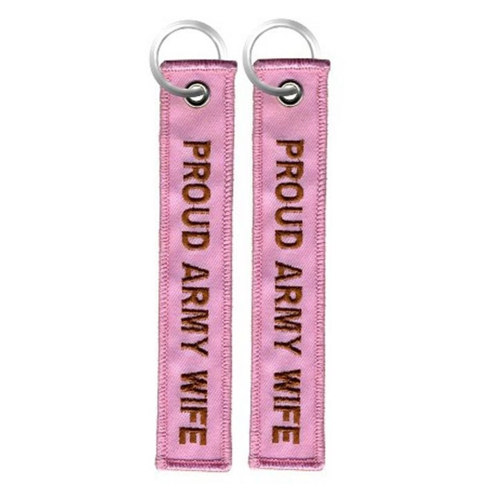 Proud Army Wife Pink Keychain - United States Army Black Embroidered Key Ring Keyfob US Army Proud Wife Craft Supply