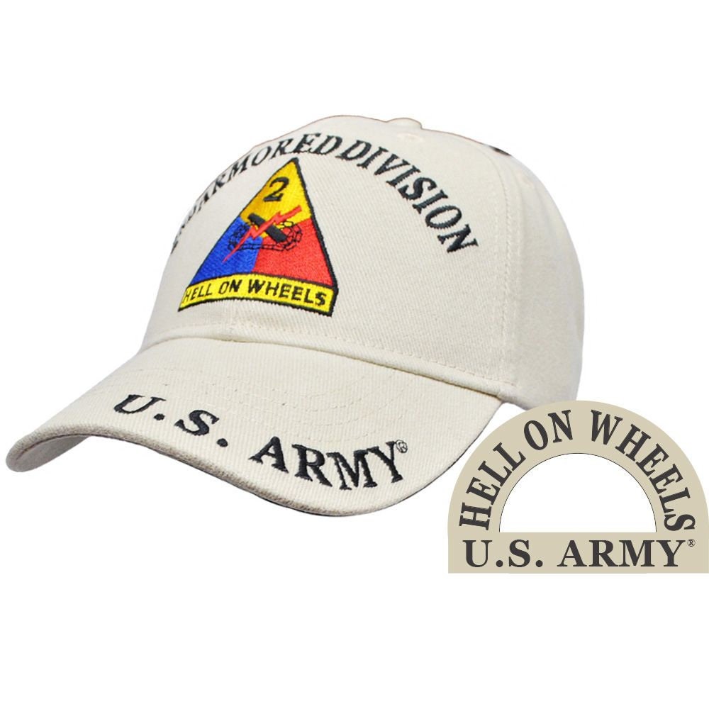 Army 2nd Armored Division Tan Embroidered Cap Hat - United States Army Hell On Wheels