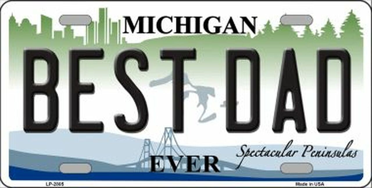 BEST DAD Michigan State Background Metal License Plate Sign Novelty Vanity Craft Supply