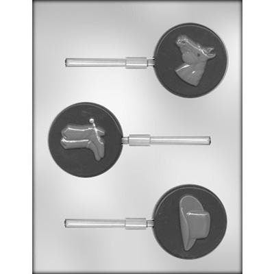 WESTERN ASSORTMENT Sucker Chocolate Candy Mold -- Cowboy Boots Hat Horse Lolly Lollipop Craft Supply