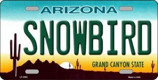 SNOWBIRD ARIZONA State Background Metal License Plate Sign Novelty Vanity Craft Supply