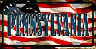 PENNSYLVANIA State American Flag Background Metal License Plate Sign Novelty Vanity Craft Supply