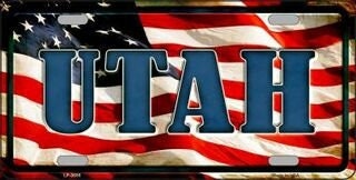 UTAH State American Flag Background Metal License Plate Sign Novelty Vanity Craft Supply