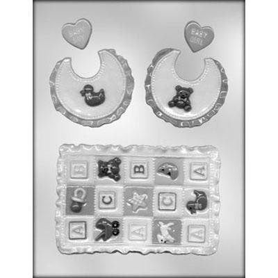 BABY QUILT & BIB Chocolate Candy Mold -- Baby Blanket Bib Baby Shower Gender Reveal Party Boy Girl Craft Supply