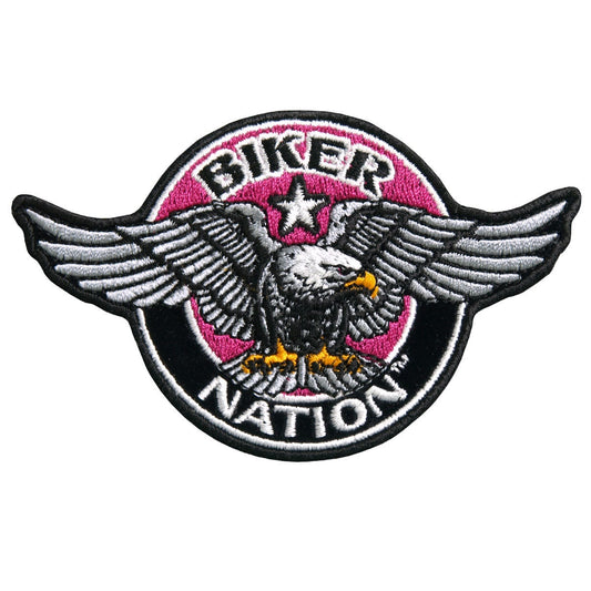 BIKER NATION Pink Patch - Biker Women Girl Motorcycle Embroidered Patch Appliqué Craft Supply