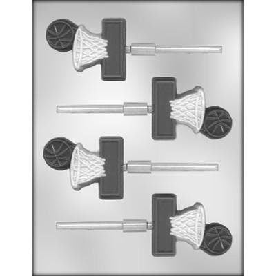 BASKETBALL AND NET Sucker Chocolate Candy Mold -- Basketball Goal Sports Lolly Lollipop Craft Supply