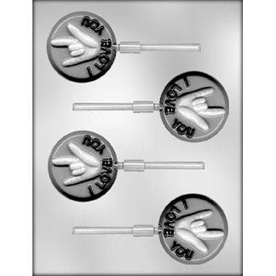 SIGN LANGUAGE Sucker Chocolate Candy Mold -- I Love You Symbol Round Lolly Lollipop
