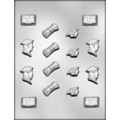 GRADUATION Assortment Chocolate Candy Mold -- Cap Gown Book Graduate Diploma Craft Supply