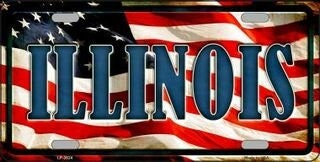 ILLINOIS State American Flag Background Metal License Plate Sign Novelty Vanity